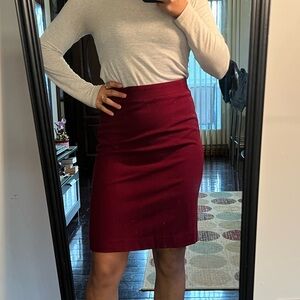 J. Crew Dark Red Wool Pencil Skirt Size 2